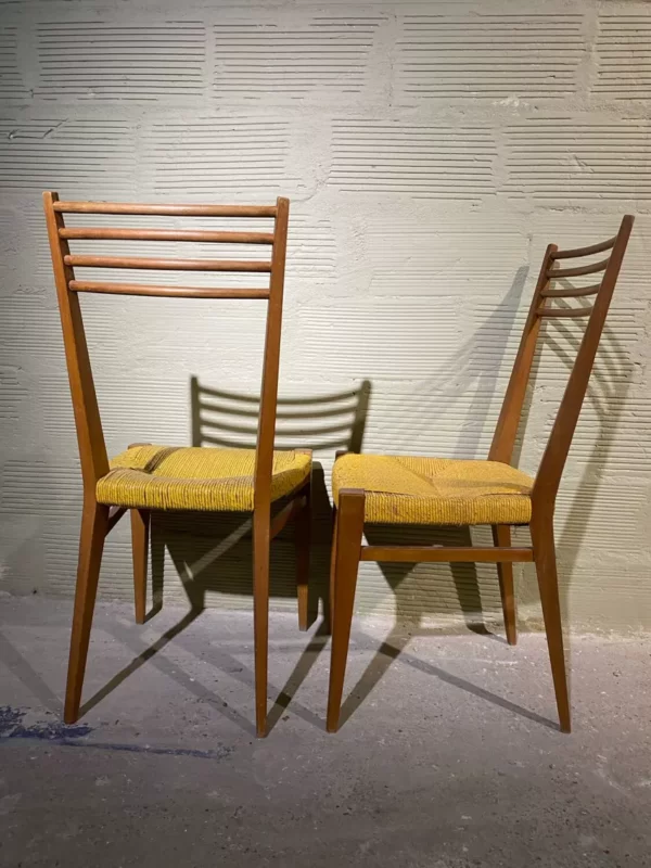 Lot de 4 chaises italiennes, paillées et en très bel état - H92xL42xP44 - marron - bois - vintage