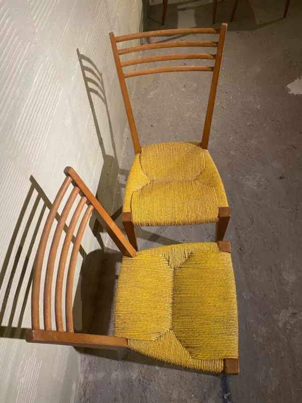 Lot de 4 chaises italiennes, paillées et en très bel état - H92xL42xP44 - marron - bois - vintage