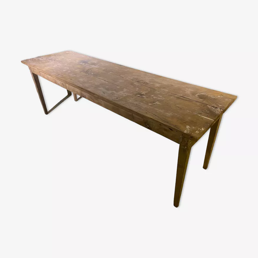 Table de ferme - Grand mobilier vintage bois marron - vue plongeante